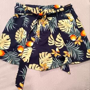 Tropical Print Navy Shorts with Belt